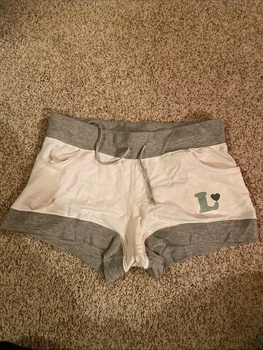 No Boundaries White and Gray Drawstring Lounge Shorts